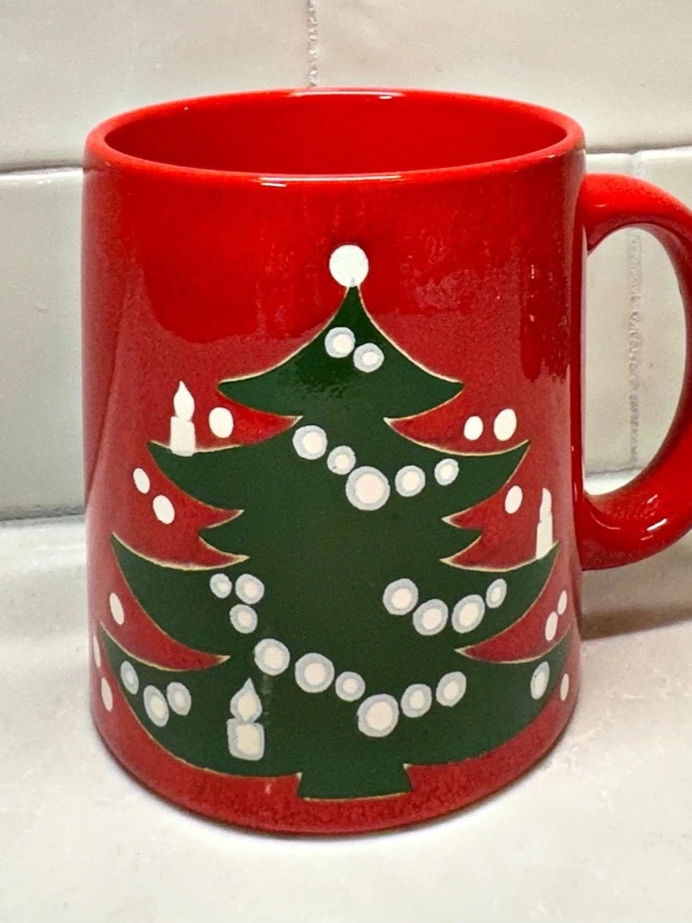 Vintage Waechtersbach Christmas Tree Red Mug Red & Green